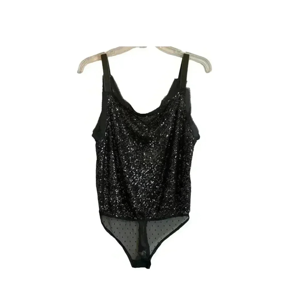 NWT Free People Shimmer & Shine Sequins Bodysuit Grey XS Christmas New Year Glam
